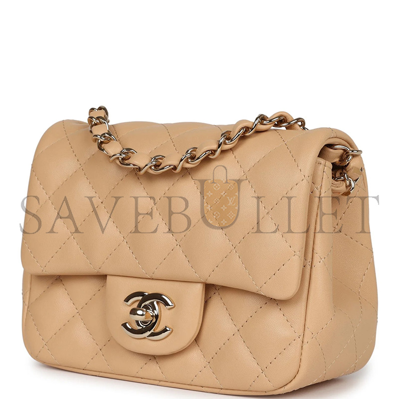 CHANEL MINI CLASSIC SQUARE FLAP BEIGE LAMBSKIN HARDWARE AS1115 (17*13.5*8cm)